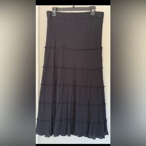 Studio West Black Maxi Tiered A-Line Skirt. Elastic Waist, Soft Rayon, Lined.